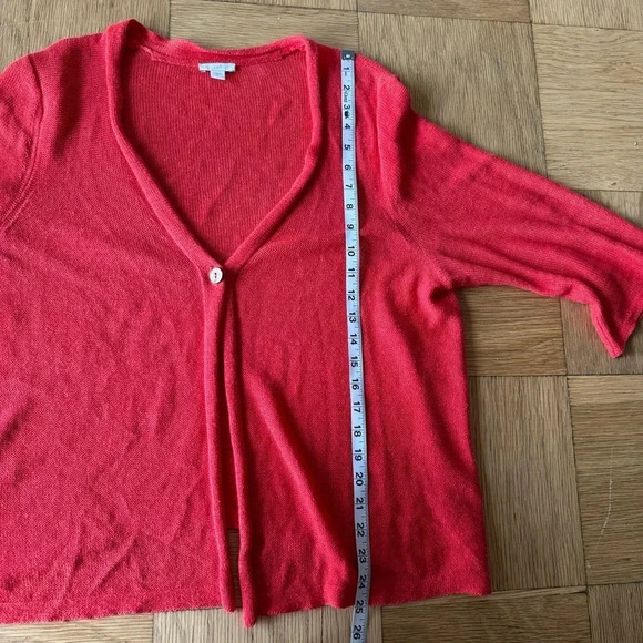 J Jill Large Coral Linen Blend Cardigan Knit Single Button Lightweight - Picture 6 of 7